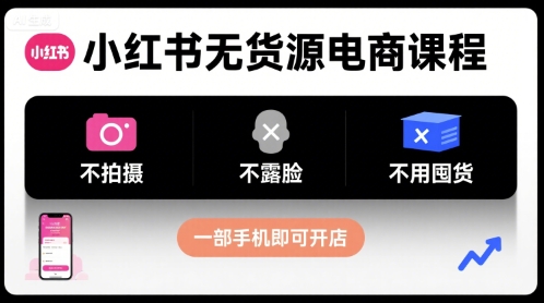 小红书无货源电商课程，不拍摄不露脸不用囤货，一部手机即可开店-网亿资源平台