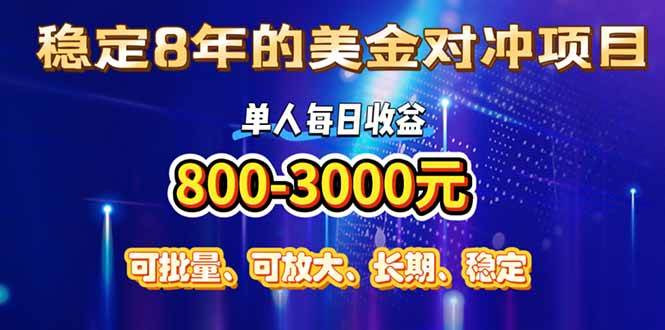 （15782期）稳定8年的美金对冲创业项目，单人每日收益800-3000，小众暴力项目-网亿资源平台