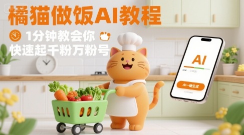 有趣的橘猫买菜做饭视频，用AI一键搞定，1分钟教会你，快速起千粉万粉号-网亿资源平台