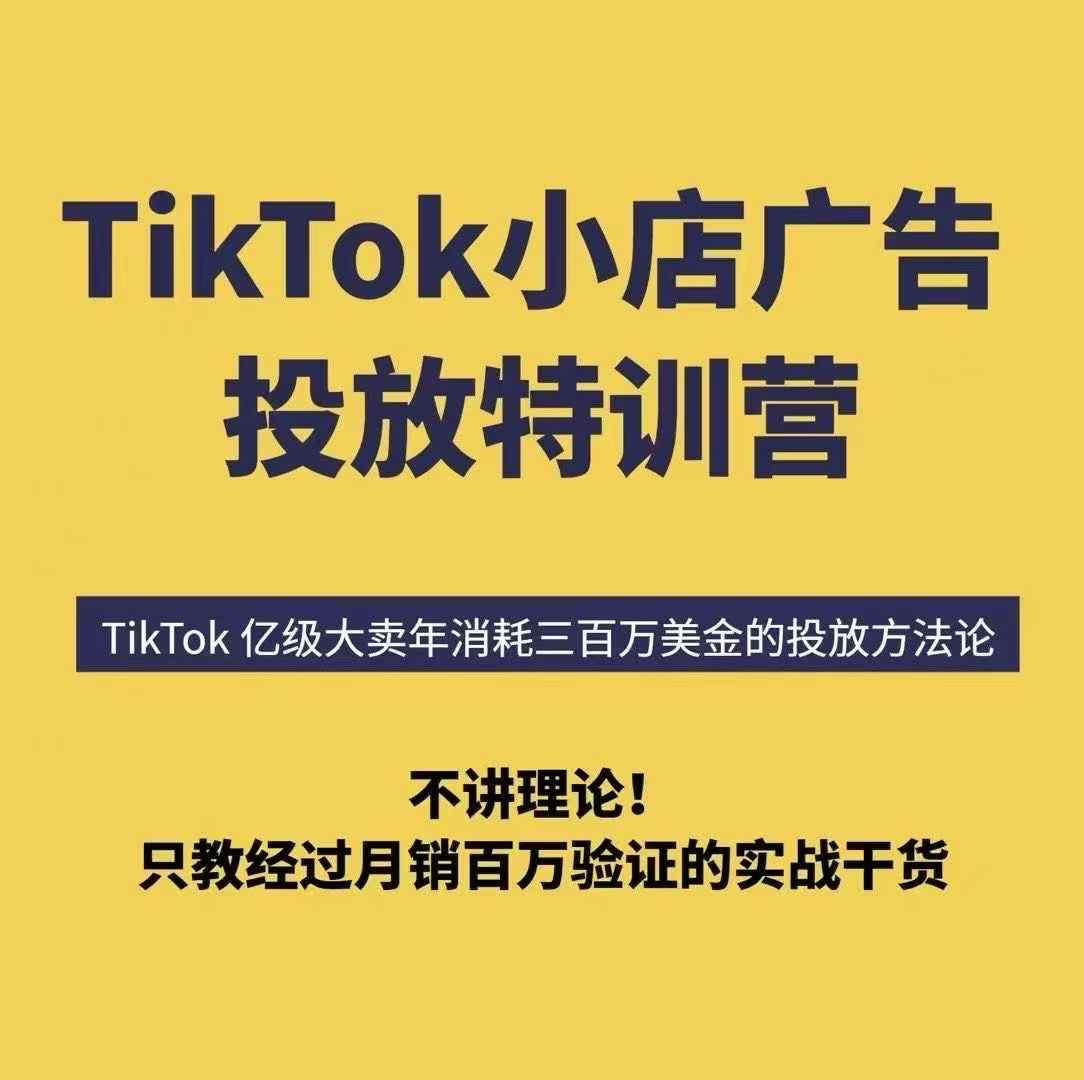 TikTok小店广告投放特训营，6天破局计划专治各种“投不动”，教你经过月销百万验证的实战干货-网亿资源平台