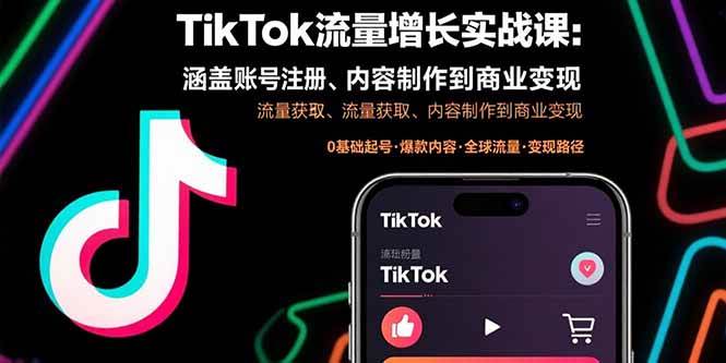 （15791期）TikTok流量增长实战课：涵盖账号注册、流量获取、内容制作到商业变现-网亿资源平台