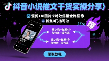 抖音小说推文干货实操分享，混剪+AI图片卡特效爆量全流程，0粉丝0门槛可做-网亿资源平台