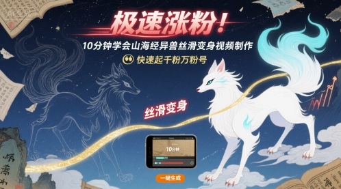 极速涨粉！10分钟学会山海经异兽丝滑变身视频制作，快速起千粉万粉号-邪修侠 - 演示