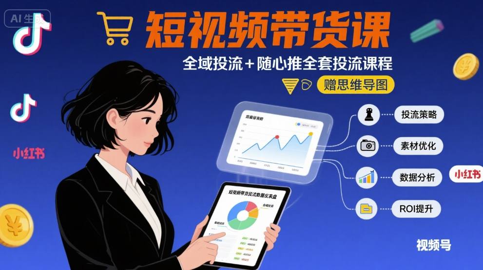 最新短视频带货课，全域投流+随心推全套投流课程+思维导图-邪修侠 - 演示