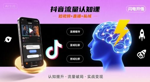 抖音流量认知课，短视频+直播+私域，认知提升，闪电开悟-网亿资源平台
