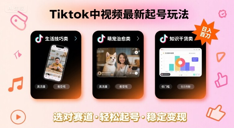 Tiktok中视频最新起号玩法，想要日入百刀，做好这几个赛道就可以了-网亿资源平台