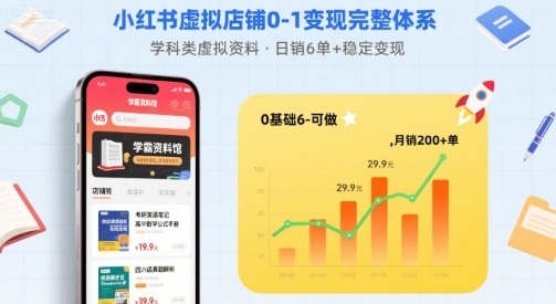 小红书虚拟店铺0-1变现完整体系：卖学科类虚拟资料，一天6张+，很稳定【已完结】-邪修侠 - 演示