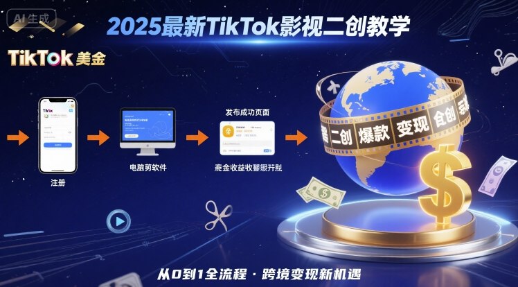 2025年最新TikTok影视二创教学，从注册到发布撸美金全流程，跨境变现新机遇-邪修侠 - 演示