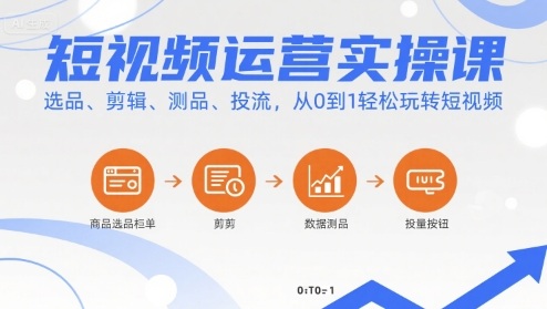 短视频运营实操课，选品、剪辑、测品、投流，从0到1轻松玩转短视频-网亿资源平台