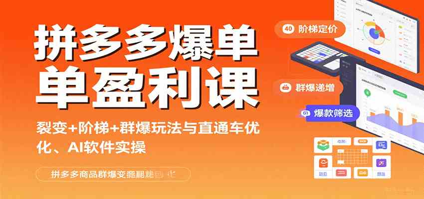 拼多多爆单盈利课：裂变+阶梯+群爆玩法与直通车优化、AI 软件实操-网亿资源平台