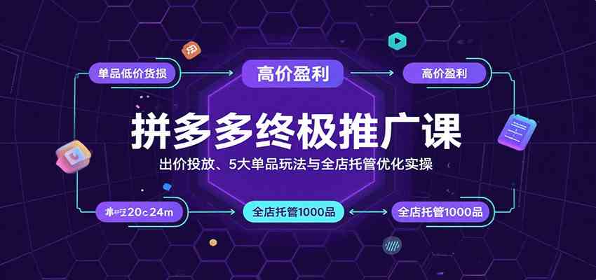 拼多多终极推广课：出价投放、5大单品玩法与全店托管优化实操-网亿资源平台