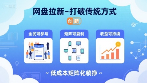 网盘拉新-打破传统方式，低成本矩阵化躺挣，全民可参与、矩阵可复制、收益可持续【揭秘】-网亿资源平台