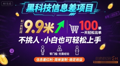 黑科技信息差项目，一单利润9.9米，一天简简单单出100单，不挑人，小白也可轻松上手【揭秘】-网亿资源平台