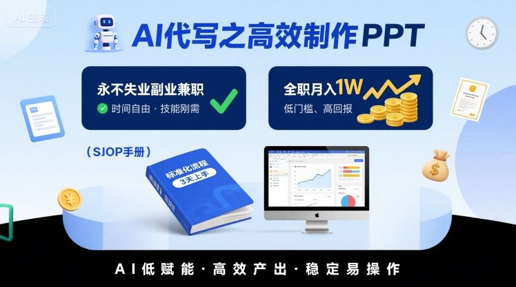 AI代写之高效制作PPT，永不失业副业兼职，全职月入1W【SOP手册】-网亿资源平台