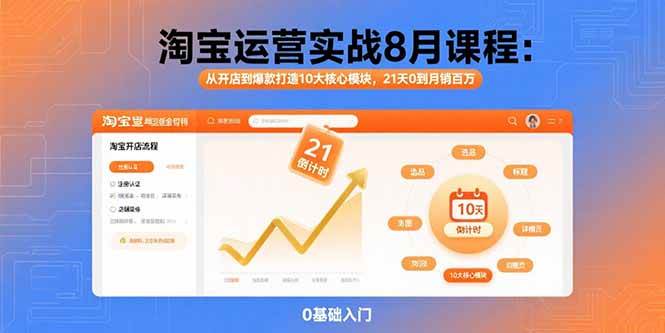 （15849期）淘宝运营实战8月课程：从开店到爆款打造10大核心模块，21天0到月销百万-网亿资源平台