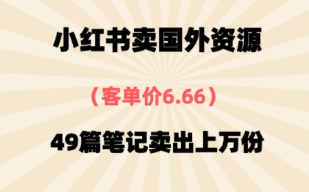 ⼩红书国外资料，客单价6.66，49篇笔记卖出上万份-网亿资源平台