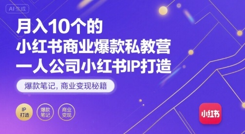 月入10个的小红书商业爆款私教营，一人公司小红书IP打造，爆款笔记，商业变现秘籍-网亿资源平台