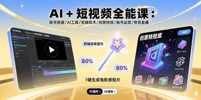 （15862期）AI+短视频全能课：账号搭建/AI工具/剪辑技术/创意特效/账号运营/带货直播-网亿资源平台