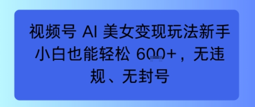 视频号 AI 美女变现玩法新手小白也能轻松6张，无违规、无封号-网亿资源平台