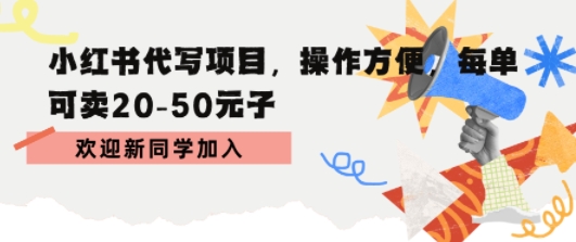 小红书代写项目，操作方便，每单可卖20-50米-网亿资源平台