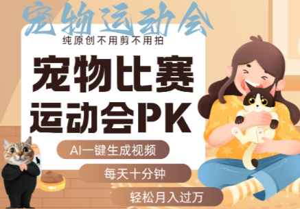 AI一键生成宠物比赛运动会PK视频，纯原创不用剪不用拍，每天十分钟，轻松月入过1W+-网亿资源平台