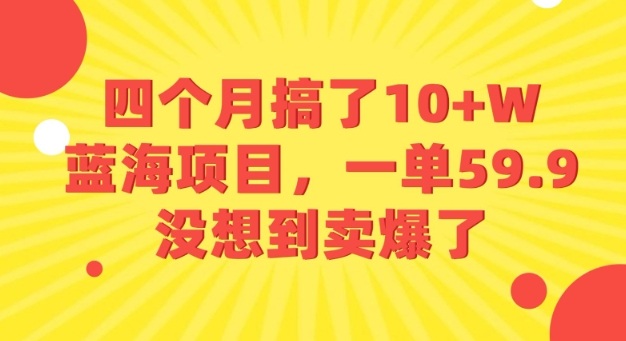 四个月搞了10+W的蓝海项目，一单59.9米，没想到卖爆了-网亿资源平台
