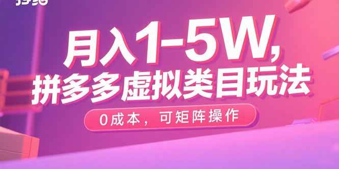 （15903期）月入1-5W，拼多多虚拟类目玩法，0成本，可矩阵操作-网亿资源平台