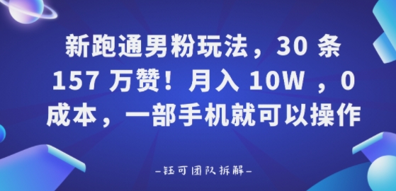 新跑通男粉玩法，30条157W赞，0成本，一部手机就可以操作-网亿资源平台