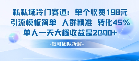 私域冷门赛道单个收费198米引流模板简单人群精准 45%的转化率单人一天大概收益多张-网亿资源平台