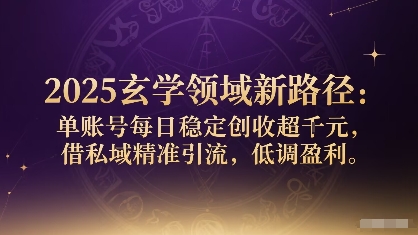 2025玄学领域新路径：单账号每日稳定创收1k+，借私域精准引流，低调盈利-邪修侠 - 演示