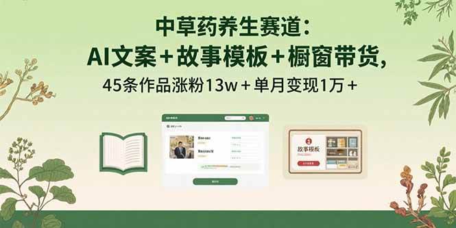 （15925期）中草药养生赛道：AI文案+故事模板+橱带货，45条作品涨粉13w+单月变现1万+-网亿资源平台