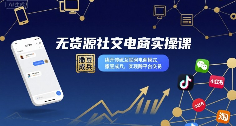 无货源社交电商实操课，绕开传统互联网电商模式，撒豆成兵，实现跨平台交易-邪修侠