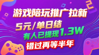游戏陪玩推广拉新，无需回填，5米每单日结，0粉丝也能做，有人已提现1.3W，错过再等半年-邪修侠 - 演示