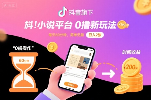 抖音旗下小说平台0撸新玩法，每天挂G60分钟，简单无脑，日入2张【揭秘】-网亿资源平台