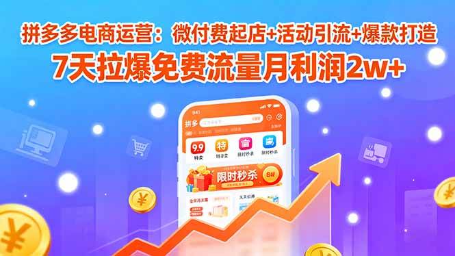 （15960期）拼多多电商运营：微付费起店+活动引流+爆款打造 7天拉爆免费流量月利润2w+-网亿资源平台