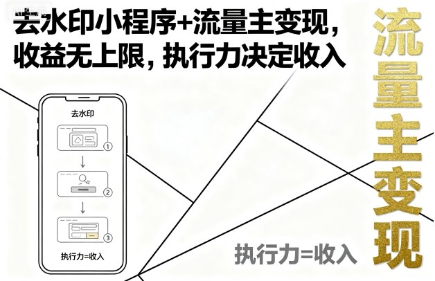 去水印小程序+流量主变现，收益无上限，执行力决定收入-网亿资源平台