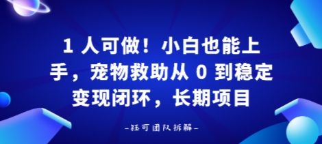 1人可做！小白也能上手，宠物救助从 0 到稳定变现闭环，长期项目-网亿资源平台