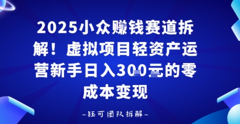 2025小众挣钱赛道拆解！虚拟项目轻资产运营新手日入3张的零成本变现-网亿资源平台