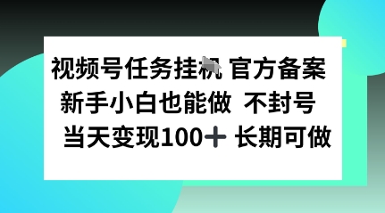 视频号任务挂播，官方备案新手小白也能做 不封号当天变现100+ 长期可做-网亿资源平台