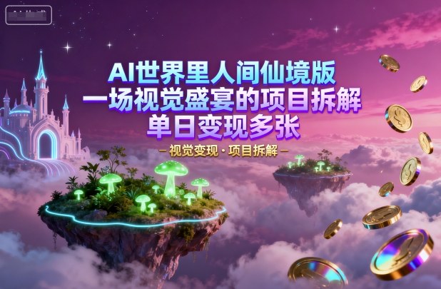 AI世界里人间仙境版，一场视觉盛宴的项目拆解，单日变现多张-网亿资源平台