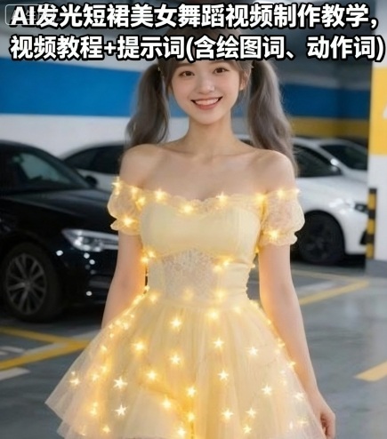 AI发光短裙美女舞蹈视频制作教学，视频教程+提示词(含绘图词、动作词)-网亿资源平台