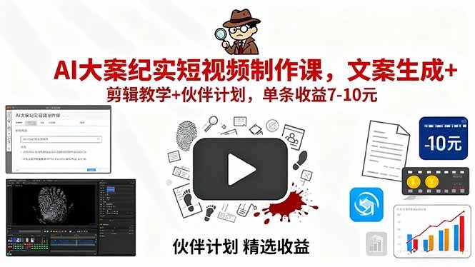 （15992期）AI大案纪实短视频制作课，文案生成+剪辑教学+伙伴计划，单条收益7-10元-网亿资源平台