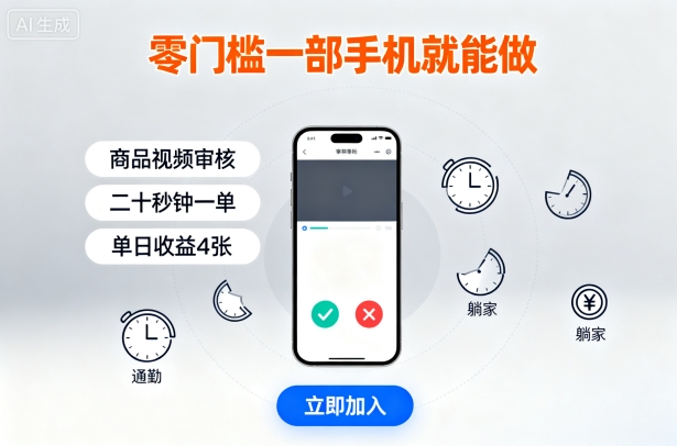 零门槛一部手机就能做，商品视频审核，通勤躺家碎片时间都能做，二十秒钟一单，单日收益4张【揭秘】-网亿资源平台