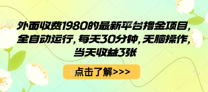 外面收费1980的最新平台撸金项目，全自动运行，每天30分钟，无脑操作，当天收益3张【揭秘】-网亿资源平台