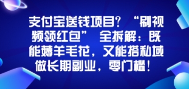 支付宝送钱项目？“刷视频领红包”全拆解：既能薅羊毛花，又能搭私域做长期副业，零门槛！-网亿资源平台