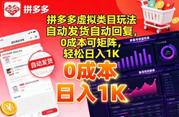 拼多多虚拟类目玩法，自动发货自动回复，0成本可矩阵，轻松日入1K【揭秘】-邪修侠 - 演示