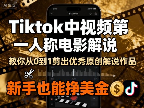Tiktok中视频第一人称电影解说，教你从0到1剪出一个优秀的原创解说作品，新手也能挣美金-网亿资源平台