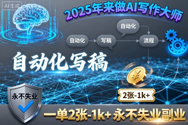 2025年来做AI写作大师，自动化写稿，一单2张-1k+，永不失业副业-网亿资源平台