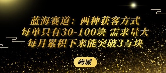 蓝海赛道：两种获客方式每单只有30-100米 需求量大每月累积下来能突破3W-网亿资源平台