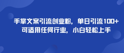 手掌文案引流创业粉，单日引流100+，可适用任何行业，小白轻松上手-网亿资源平台